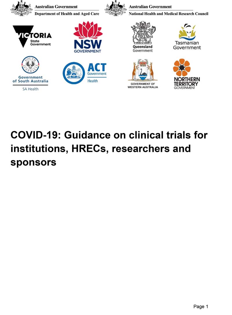 COVID-19: Guidance on clinical trials for institutions, HRECs, researchers and sponsors
