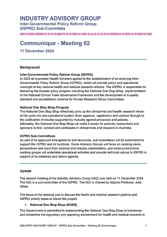 Industry advisory group meeting 02 - Communique