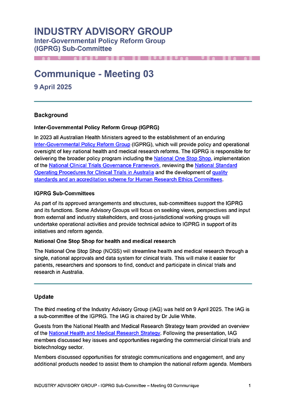 Industry Advisory Group Meeting 03 – Communique